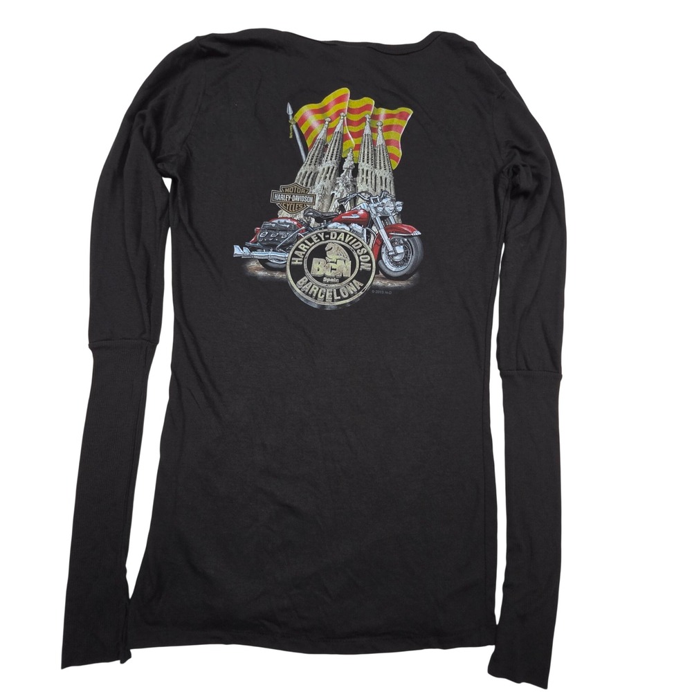 Harley Davidson Barcelona Spain Shirt‎ S Black Graphic Tee Bikercore
